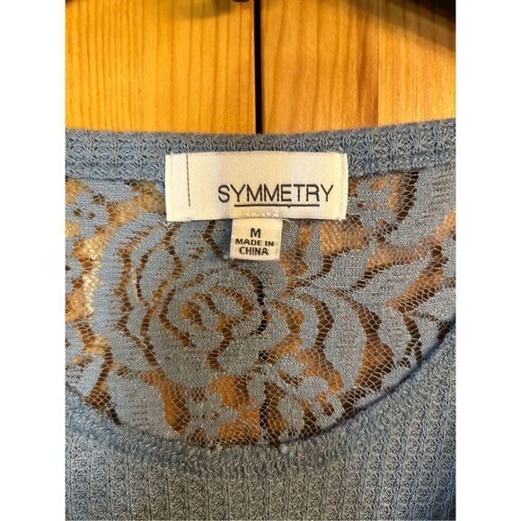 Symmetry Tunic top blue long sleeves v neck front tie waffle knit size medium (8 - Picture 4 of 6